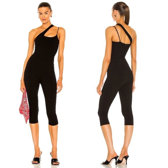 h:ours Pants - NWT H:ours Sophie Catsuit Asymmetrical One Shoulder Strap Rib Crop Jumpsuit XS